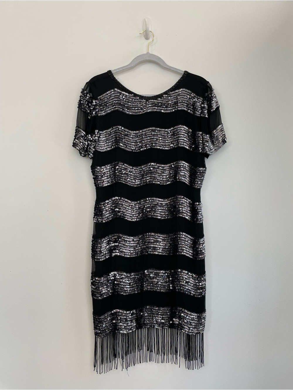 Alexis Vintage Black Sequin Stripe Fringe Cocktail Dress